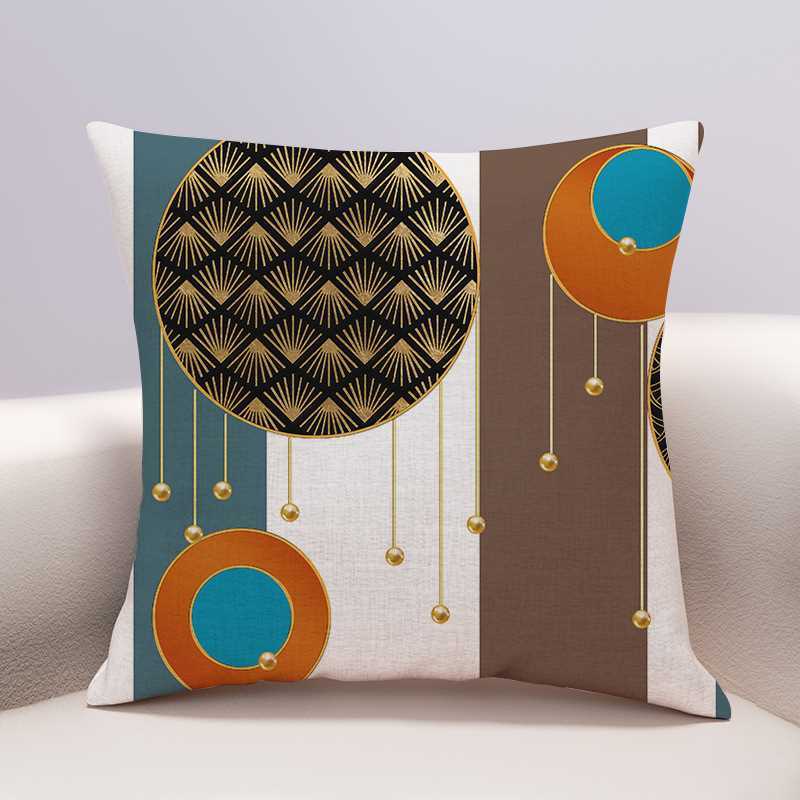 Sofa Cushion Geometric Abstract Cotton Linen Cushion Living Room Large Backrest Pillow Cover with Core