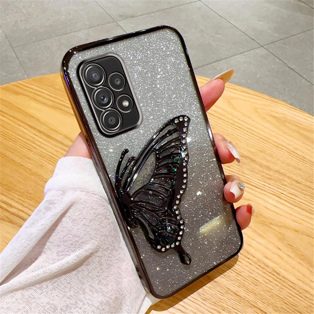Bling Glitter Cute 3D Butterfly Quicksand Phone Case For Samsung A52 A50 A32 A22 A12 A31 A70 A51 A30 A71 A72 Soft Plating Cover