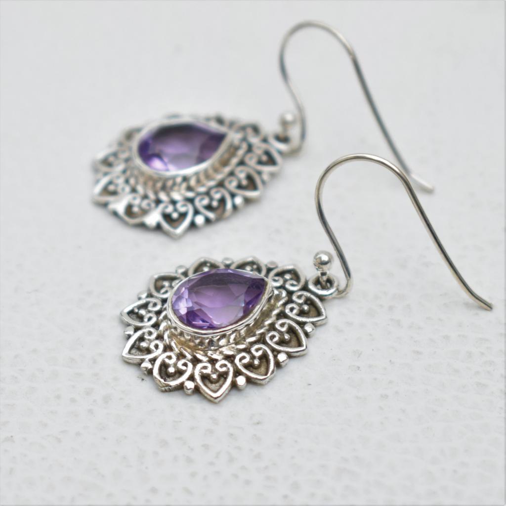 Teardrop Amethyst Earrings: Sterling Silver Boho Earring, February Birthstone