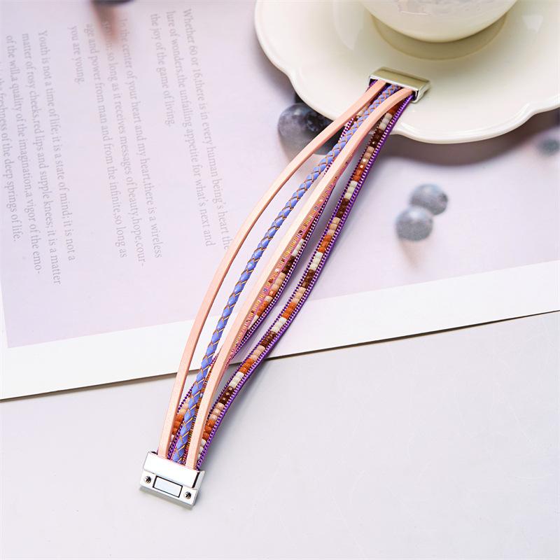 Bohemian Leather Bracelet Geometric Beads Chain Multilayer Wrap Bangle Women Jewelry Accessories