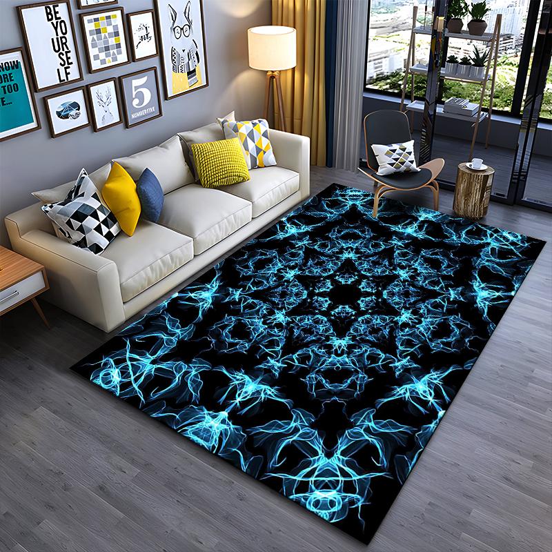 Modern Blue Neon Abstract Pattern Living Room Carpet - Home Decor Rug Suitable for Use As an Anti-slip for Living Room Bedroom Sofas