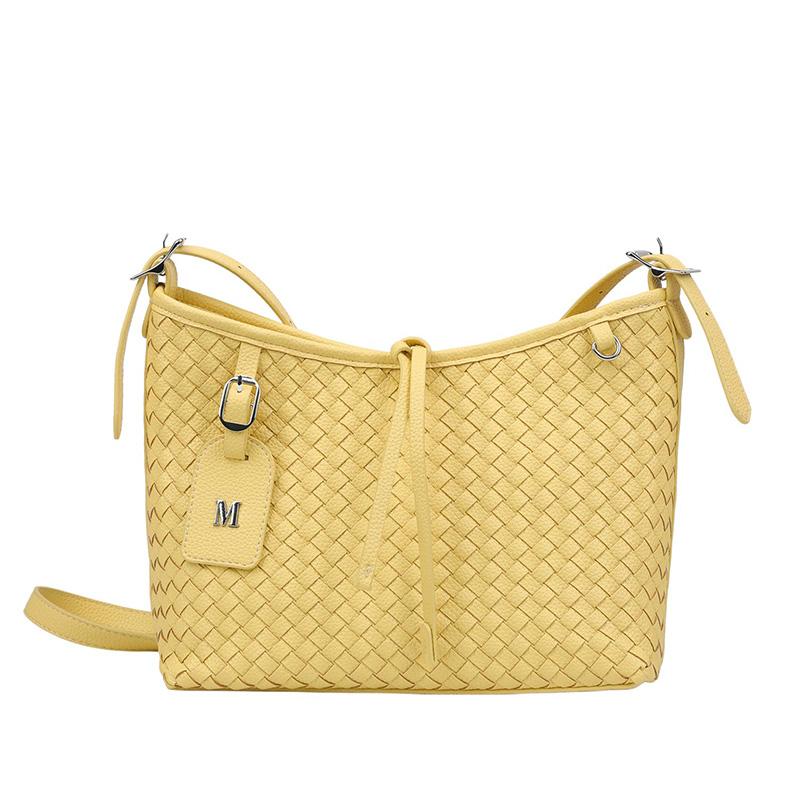 Damen Grün Gewebte PU-Leder Umhängetasche, Lässige Schulterhandtasche mit Verstellbarem Riemen, Modische Tägliche Tasche für Damen, Leichte Messenger Bag