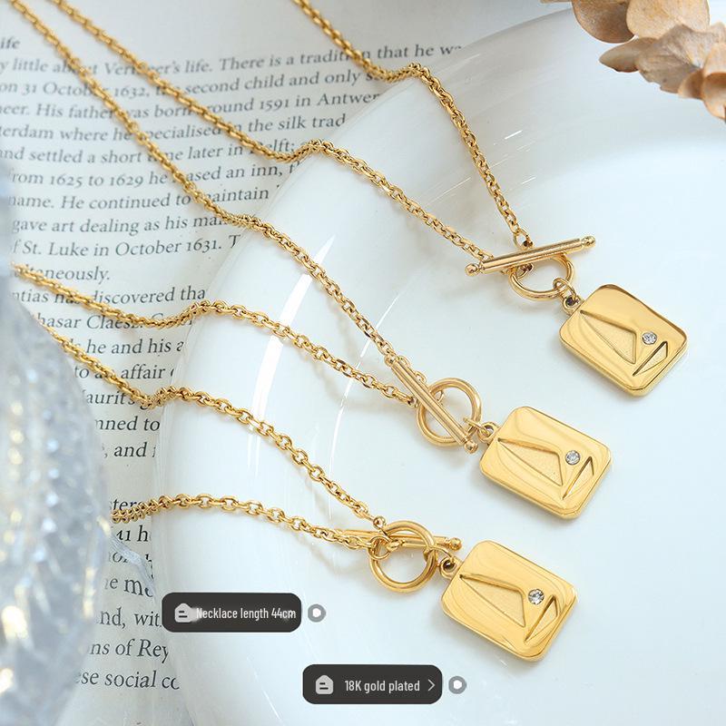 18K Gold-Plated Geometric Necklace with OT Buckle and Zircon Inlays