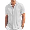 Men's Fashion Collar Solid Color Short Sleeved Cotton Linen Shirt Button Casual Shirt Top