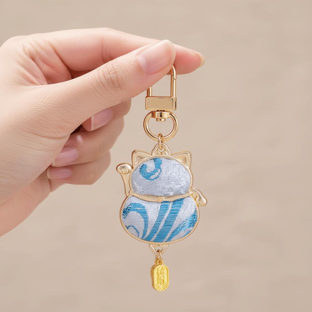 Metal Little Cat Small Keychain Double-sided Retro Lucky Keychain Lucky Cat Keychain Bag Pendant