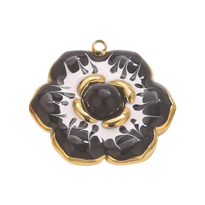 

Stainless Steel Floral Pendant Charm For Necklace Bracelet Jewelry Making DIY Craft Accessories чорний