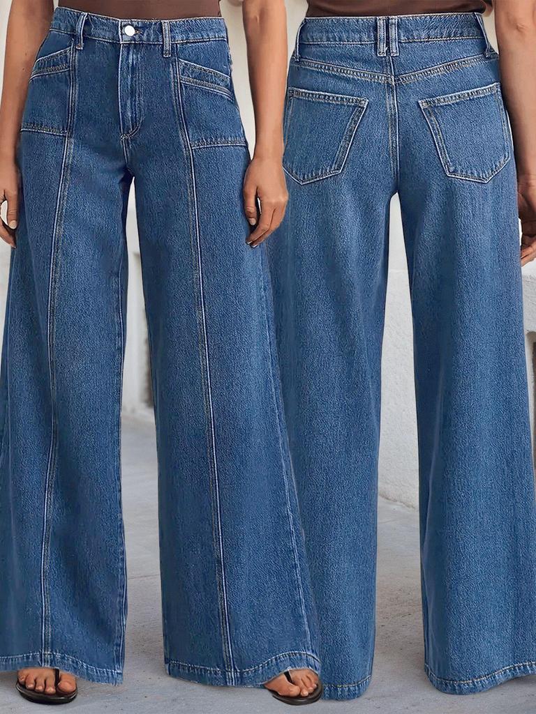 New Women's Fashionable Wide-Leg Stretchy Denim Jeans - Comfortable, Stylish, High-Quality Casual Pants