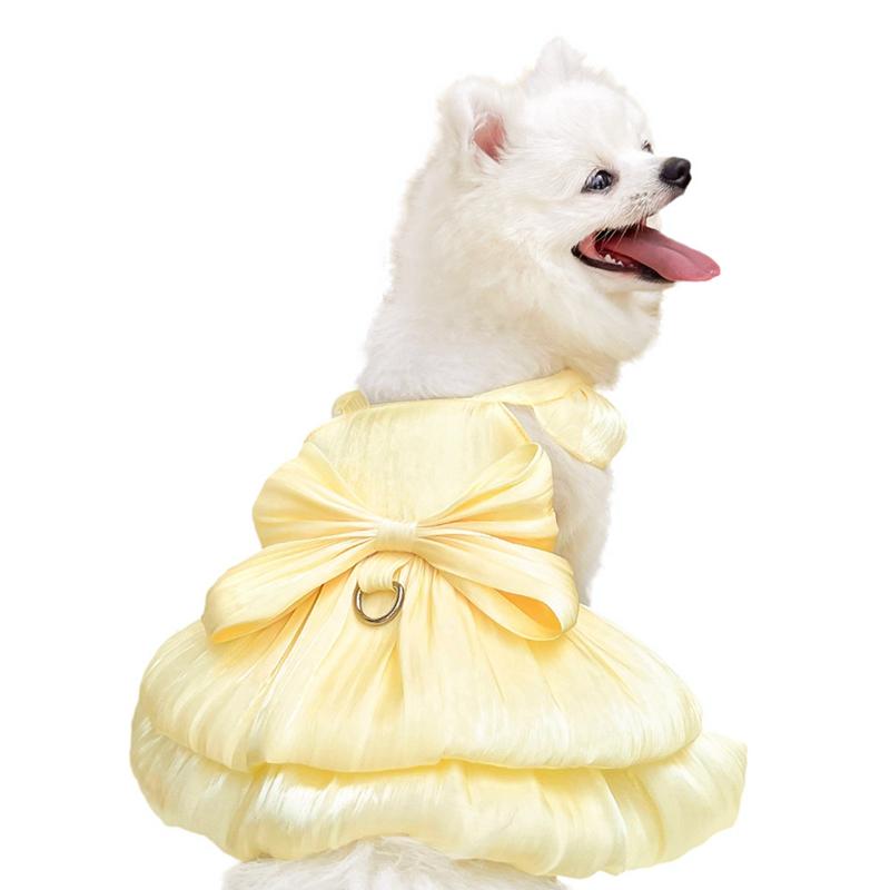 Pet Dog Gown Wedding Dress Solid Color Bow Dress