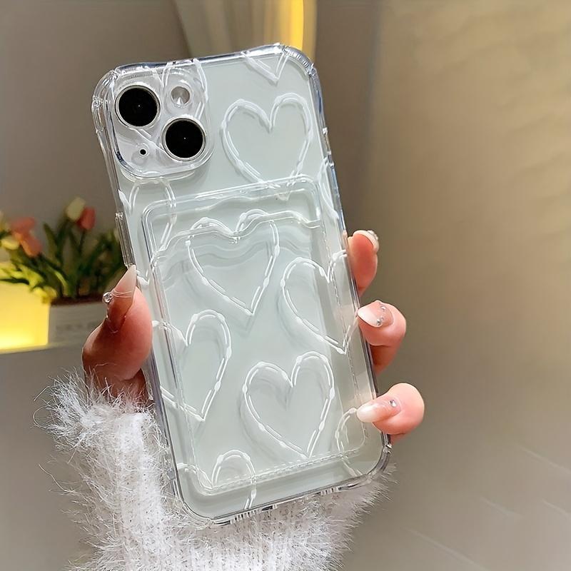 For iPhone 16 15 Pro Max Case White Big Love Heart Clear Phone Cases For iPhone 14 13 12 11 XS XR 7 8 Plus Wallet Card Bag Cover