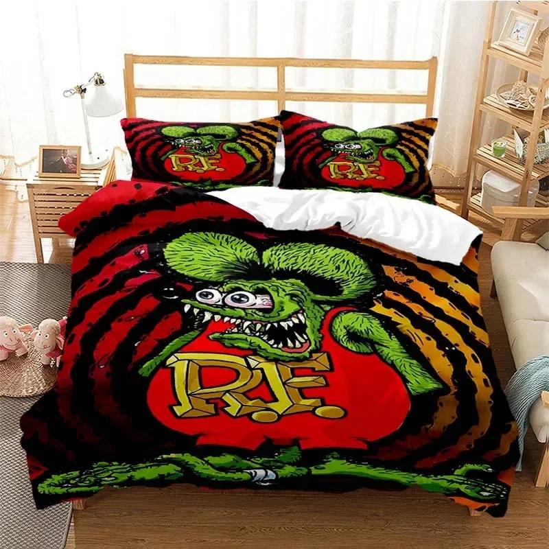 Cartoon Rat Fink Comfortable Duvet Quilt Cover Pillowcase Bedding Set Children Bedroom Decoration Home Textile