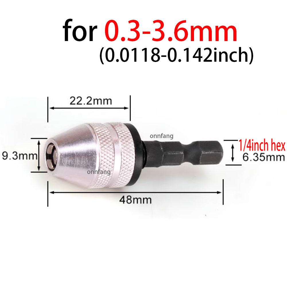 Snabbväxlande sexkantsskaft borrchuck trebackars självcentrerande chuck borr elektrisk fräs klämverktyg 1/4 tum 0,3-3,6/6,5 mm