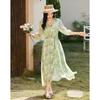 Demana Monet Garden Printed V-Neck A-Line Midi Dress