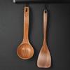 2 Pack Long Handle Wood Cooking Utensils Wood Spatulas Flat Turner Frying Spatula Wood Texture for Seamlesses Cooking