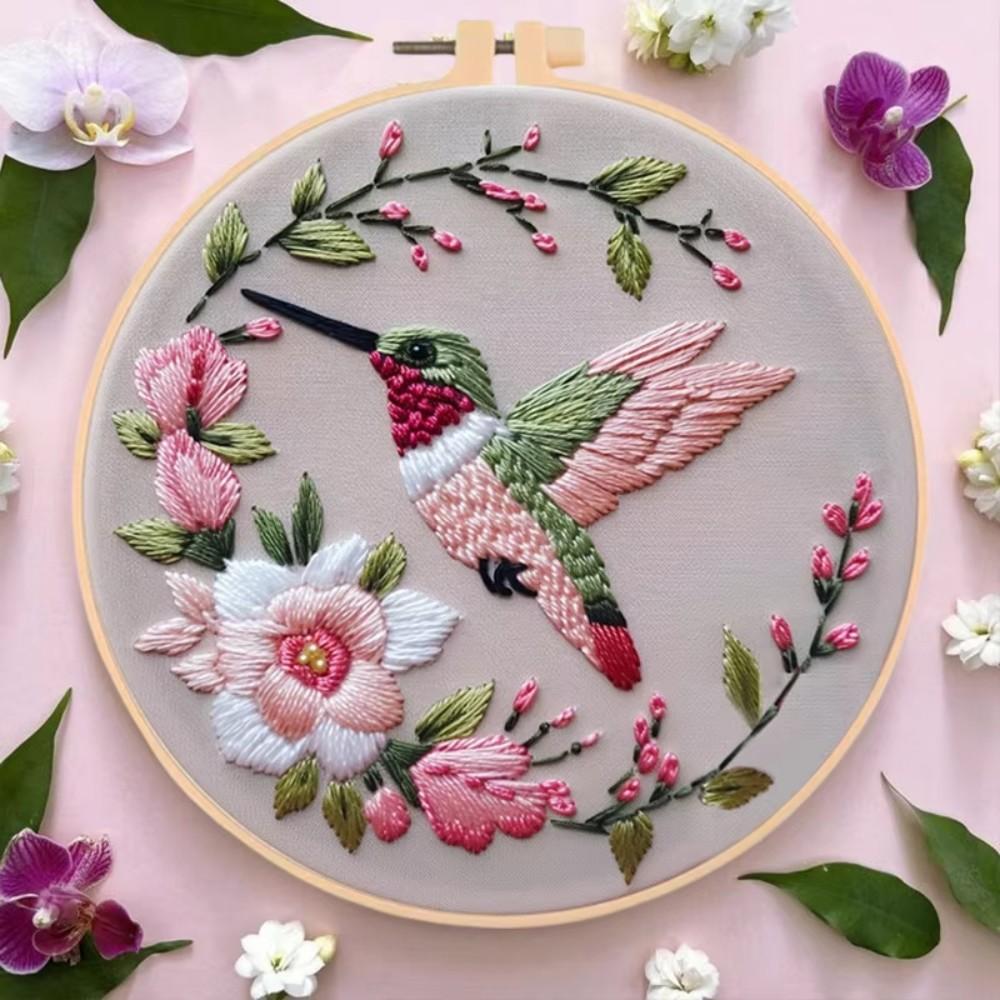 New Embroidery Flower Pattern DIY Cross Stitch Animal Bird Painting With Hoop Adult Beginner