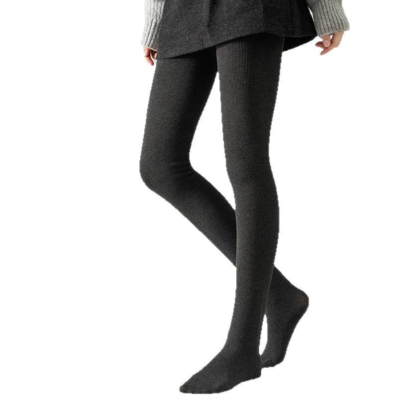 New Ribbed Cotton Footed Tights for Women - Flat Knit, Solid Color, Versatile Pantyhose, Warm for Autumn/Winter