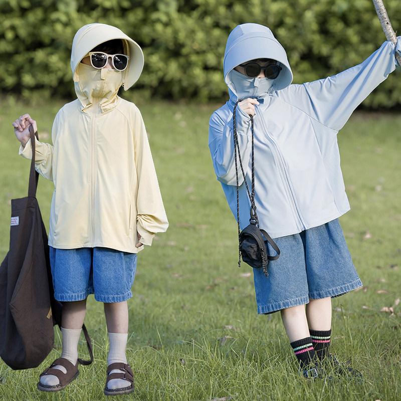 Children's sunscreen clothing 1011 new summer ice silk light boys and girls baby brim removable sunscreen clothing jacket
