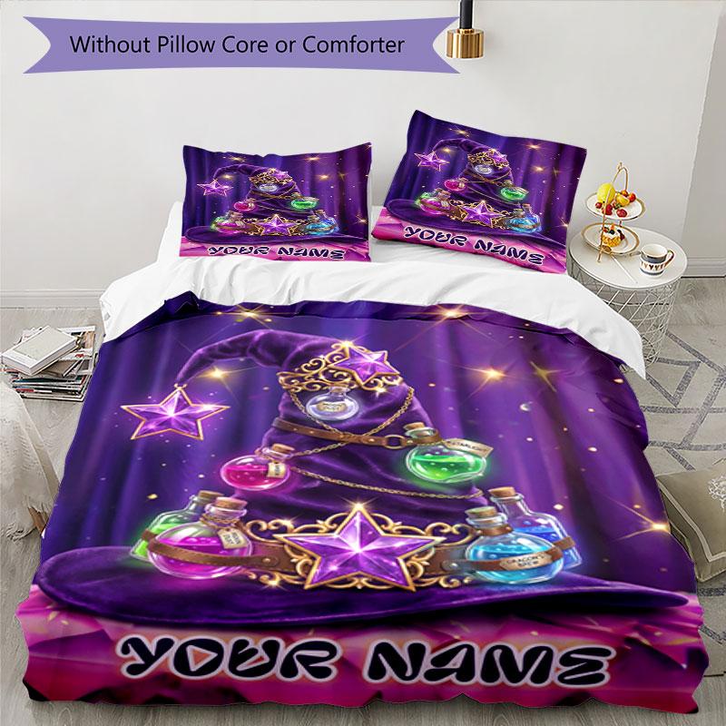 3pcs Custom Name Magical Potion Adventure Bedding Set Printed Bedding Set Duvet Cover Closure Includes 1 Duvet Cover & 2 Pillowcases Bedroom Decor