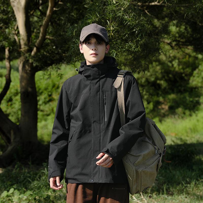 

2024 A/W Couples Detachable Hooded Windbreaker Set - Solid Color, 3-in-1 Mountaineering Suit 4XL чёрный