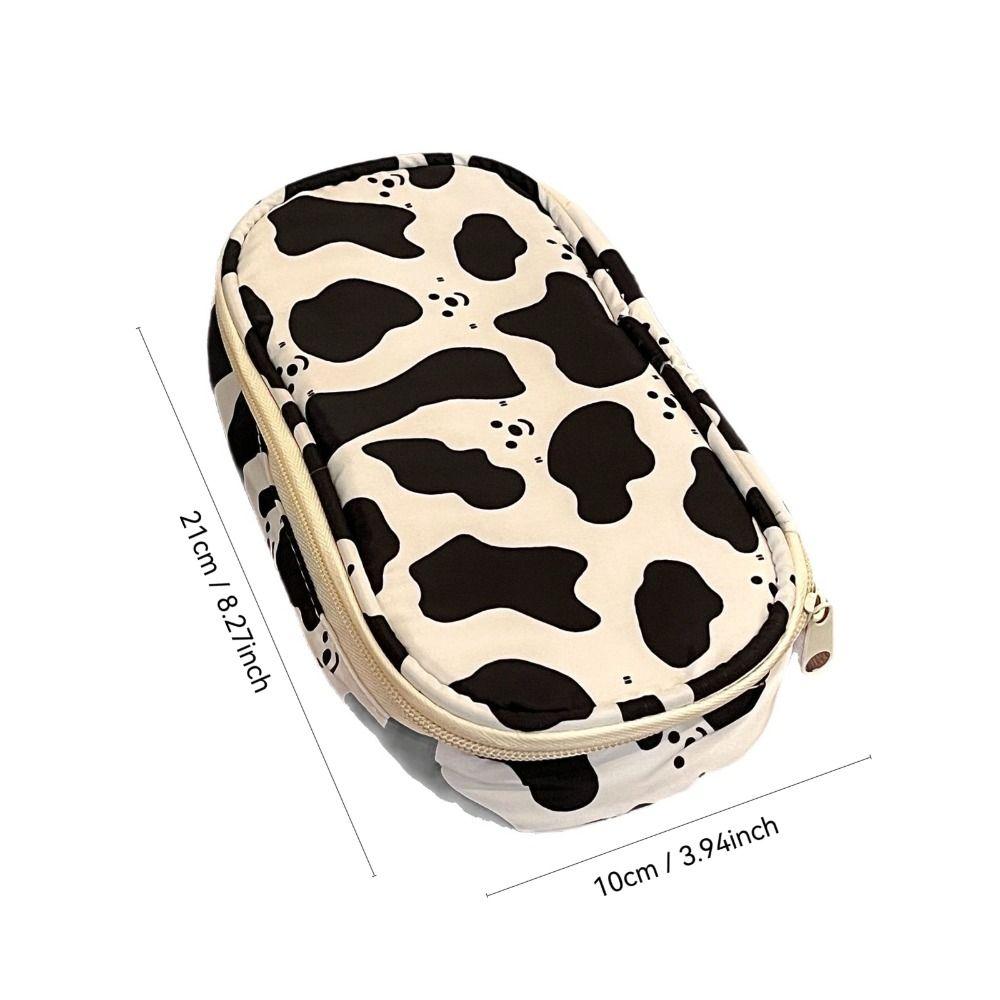 Cute Cow Patterned Pencil Case Large Capacity Cartoon Pen Bag with Zipper Gift Stationery Bag Students Supplies