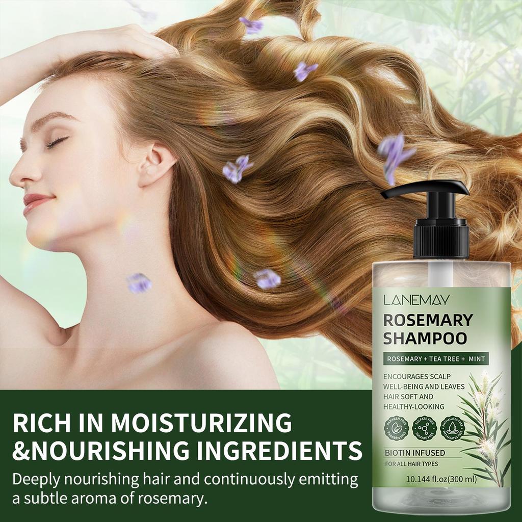 Rosemary Shampoo-Deeply Clean and Moisturize Hair Dirt & Oil-Improves Hair Texture-Prevents Breakage & Split Ends,300ml