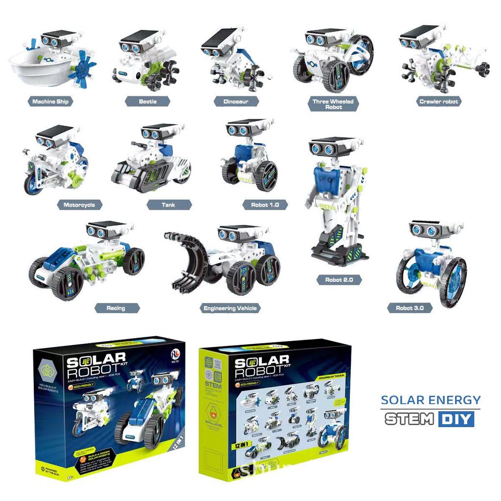 12-in-1 Solar Robot DIY Assembly Kit - Educational Building Blocks for Kids