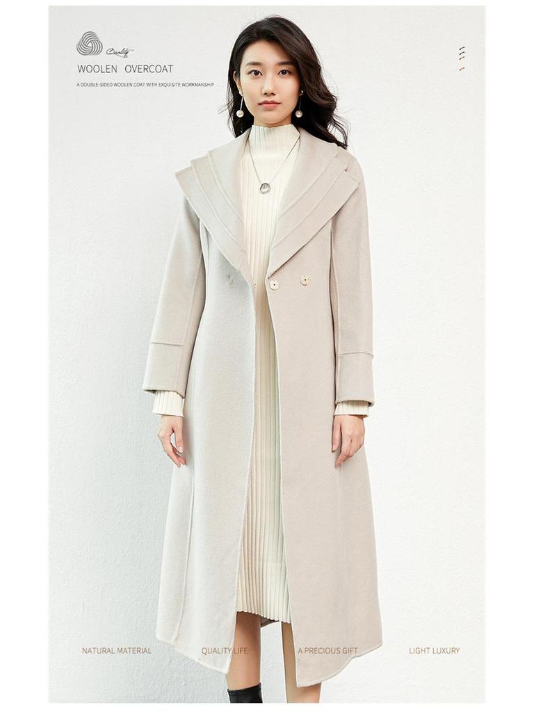 Women's Mid-Length Double-Faced Wool Coat with Belt - 2025 Autumn/Winter Collection