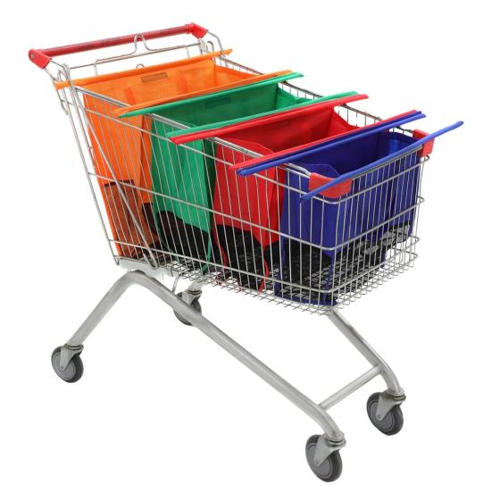 4-teilige Trolley-Tasche, wiederverwendbare Einkaufstaschen mit verstärktem Griff, wiederverwendbare, faltbare Trolley-Taschen mit großer Kapazität