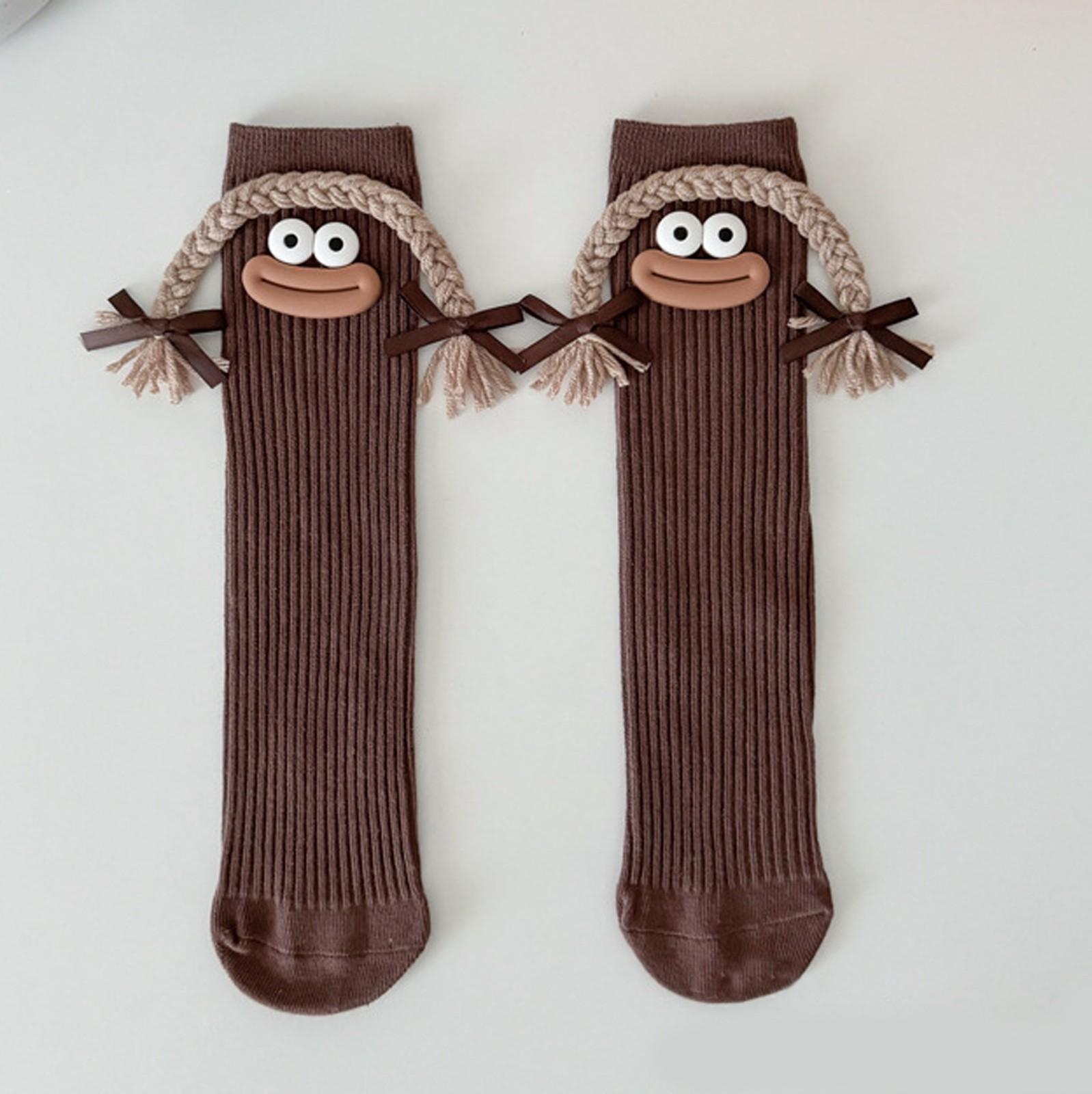 

Носки средней длины для девочек с цветными косичками в виде большого рта, забавные длинные носки, милые носки средней длины One Size кофейный