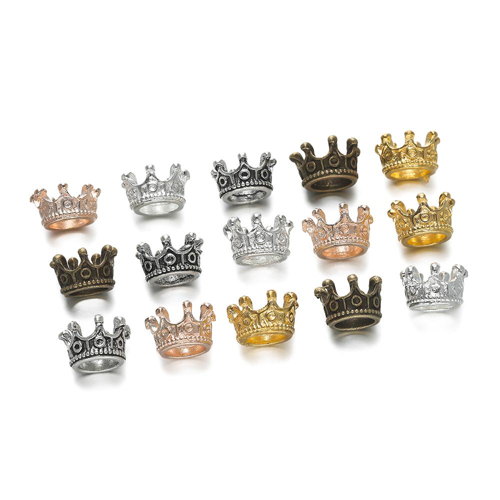 50pcs/lot Alloy Loose Spacer Crown Beads Gold Silver Bronze Color Charms Beads for DIY Jewelry Making Bracelet Accessories