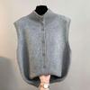 Womens Red Knitted Sleeveless Vest Mock Neck Button Closure Soft Warm For Daily Casual Office Layered Outfits