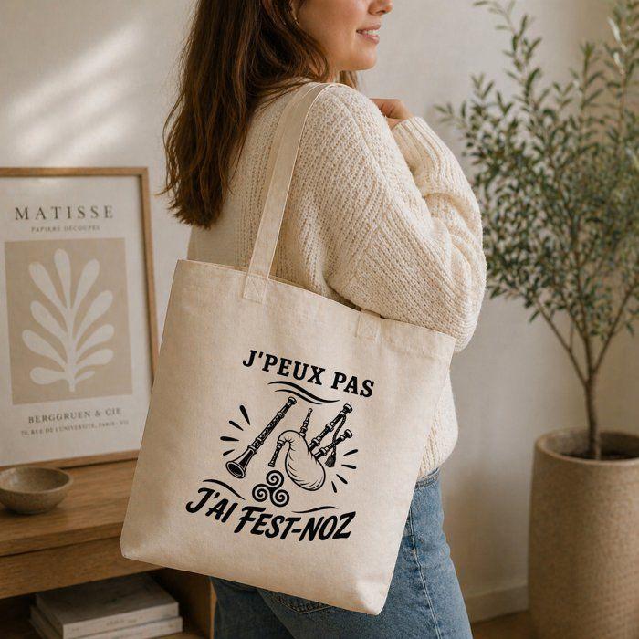 Tote bag - PLANETEE - Collection « J'peux pas minimaliste » - Coton Fairtrade 180 g/m² - Beige - Anses longues 70 cm