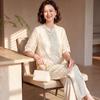 Datang Furen Women's Summer Embroidered Mesh Blouse & Trousers Set
