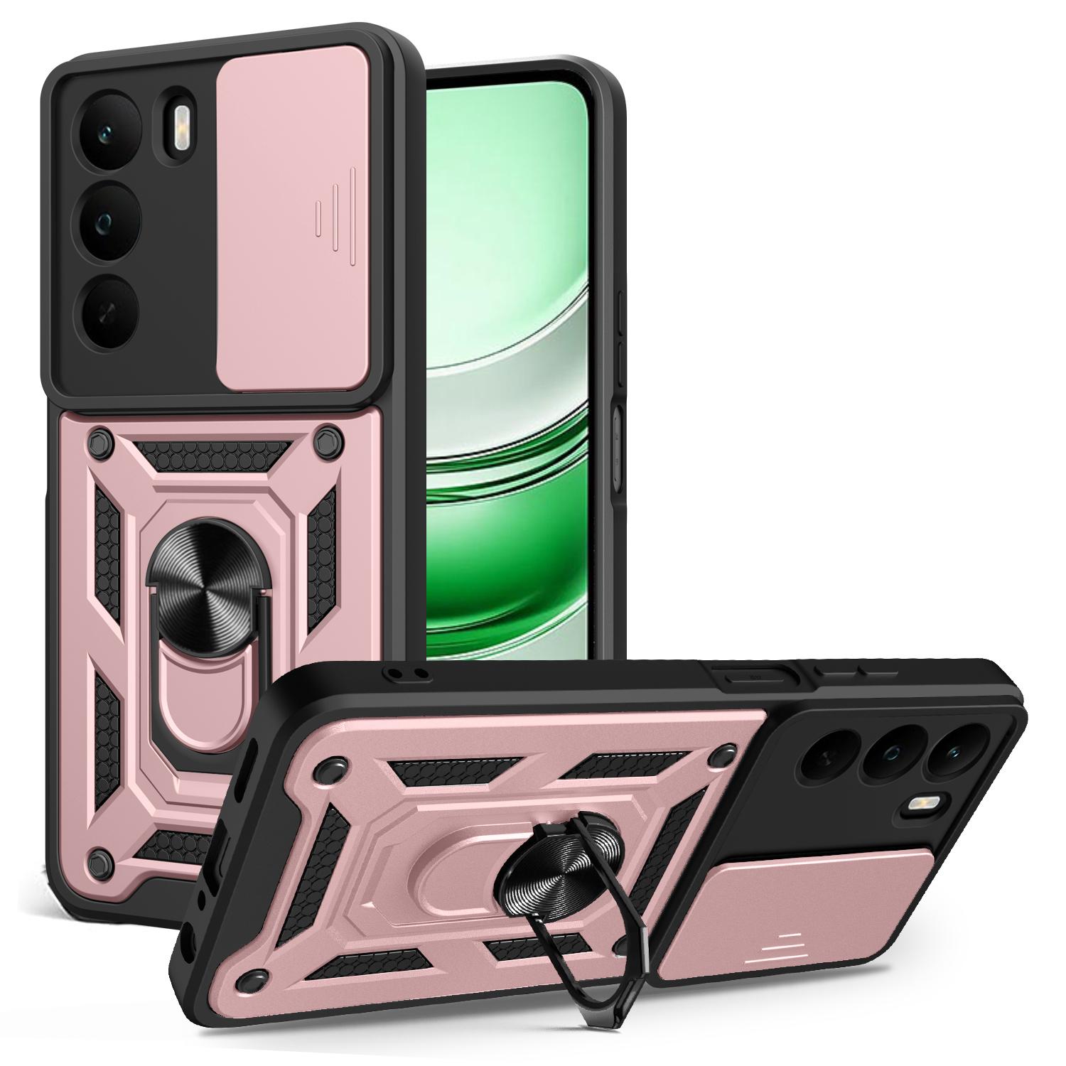 

Чохол для Realme C71 4G з кришкою-слайдером для камери, PC+TPU, підставка, чохол для телефону Rose Gold