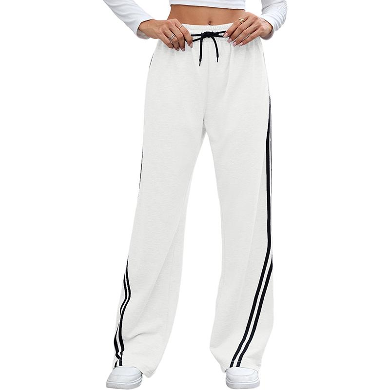 Women Autumn Winter Sports Casual Side Striped Drawstring High-Waisted Straight-leg Pants Sweatpants