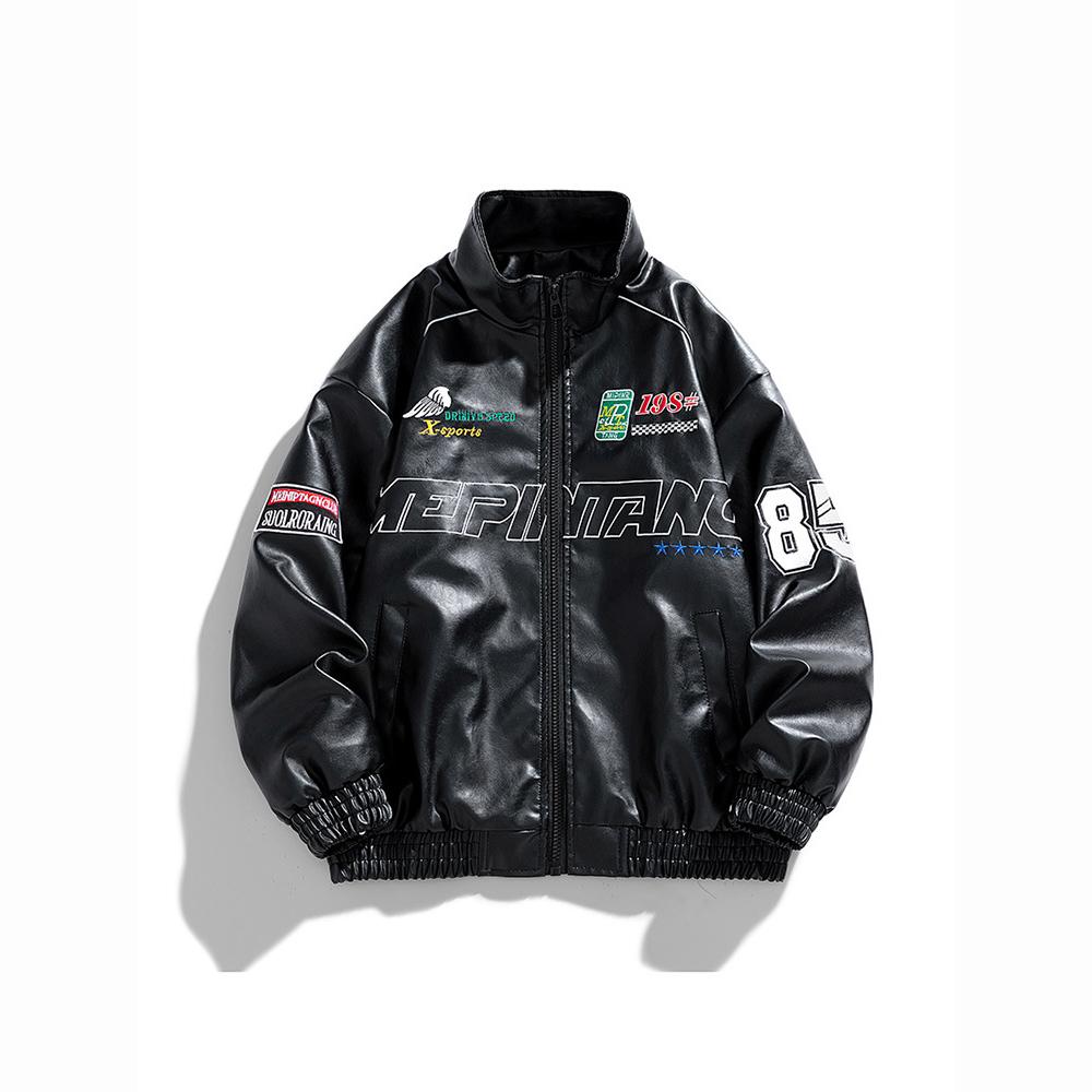 

Casual Jacket Men Print Trend Coat Design Young Streetwear Leather Jacket Male XXXL чорний