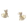 Fashion 18K Gold Plated Rhinestone Cat Earrings Cute Bowknot Kitten Stud Earrings for Women Jewelry Accessories Gift