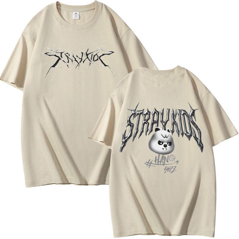 Stray Kids Dominated Peripheral Combination Peripheral Printing Summer Short Sleeve T-Shirt Cotton Loose S хаки