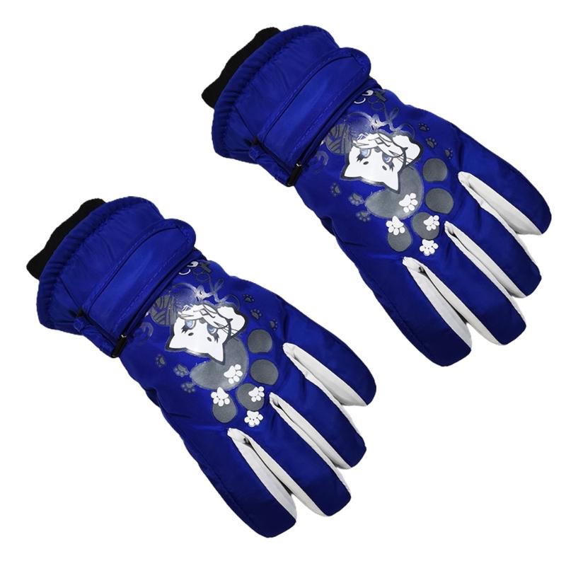 Gants de Ski pour Enfants Hiver Imperméables Motif Dessin Animé Mignon Gants de Neige Chauds pour Garçons Filles Enfants 5-10 Ans