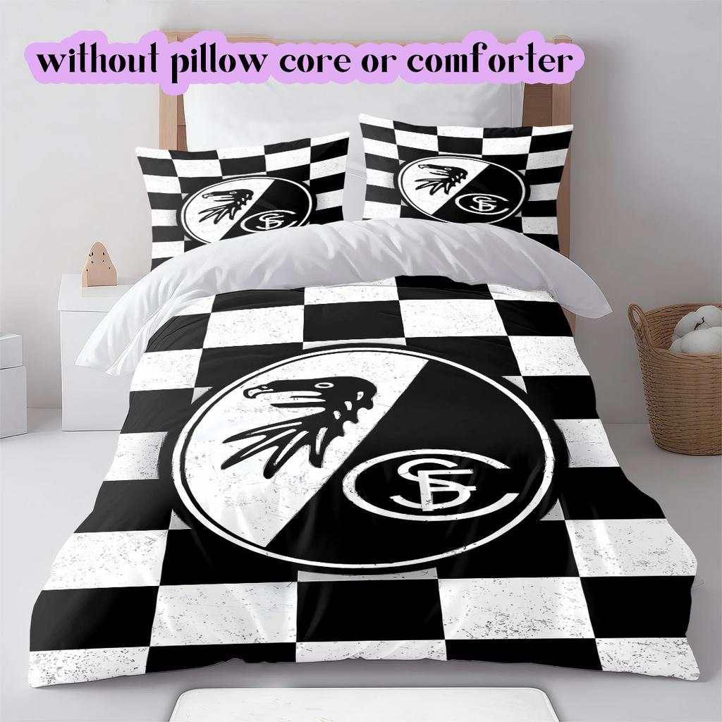 SC Freiburg Pattern Bedding Quilt Set Quilt Cover Pillowcase Home Decoration Birthday Gift (1 * duvet cover + 2 * pillowcase, without core)