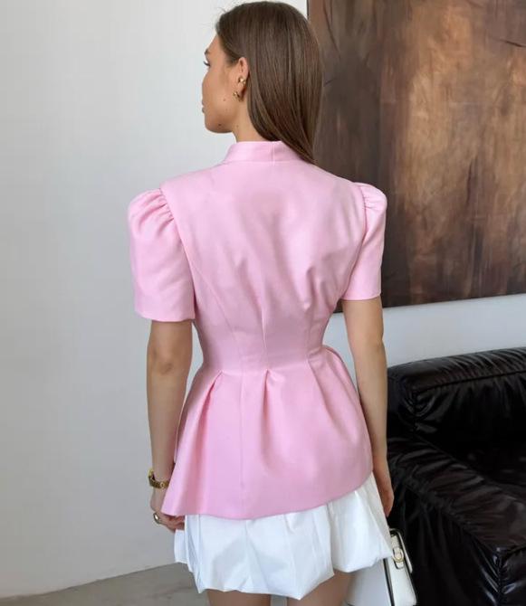 Moda Donna Europea e Americana Estate 2025 Top Suit Corto a Maniche Corte Floreale Fatto a Mano in Vita Stretta