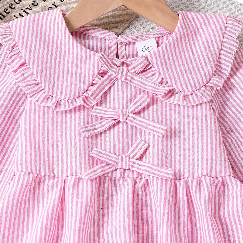 Girls' Toddler Outfit New Autumn Korean Style Doll Collar Long Sleeve Top Striped Pants