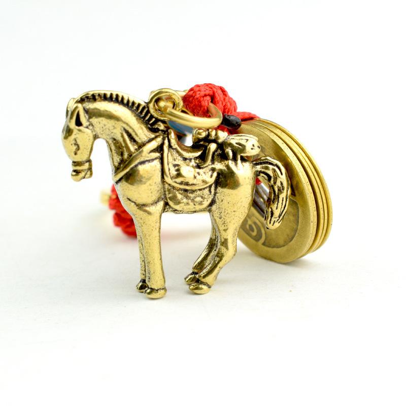 Brass Horseback Fly Car Keychain Pendant Horseback Win Fortune Zodiac Horse Creative Pendant