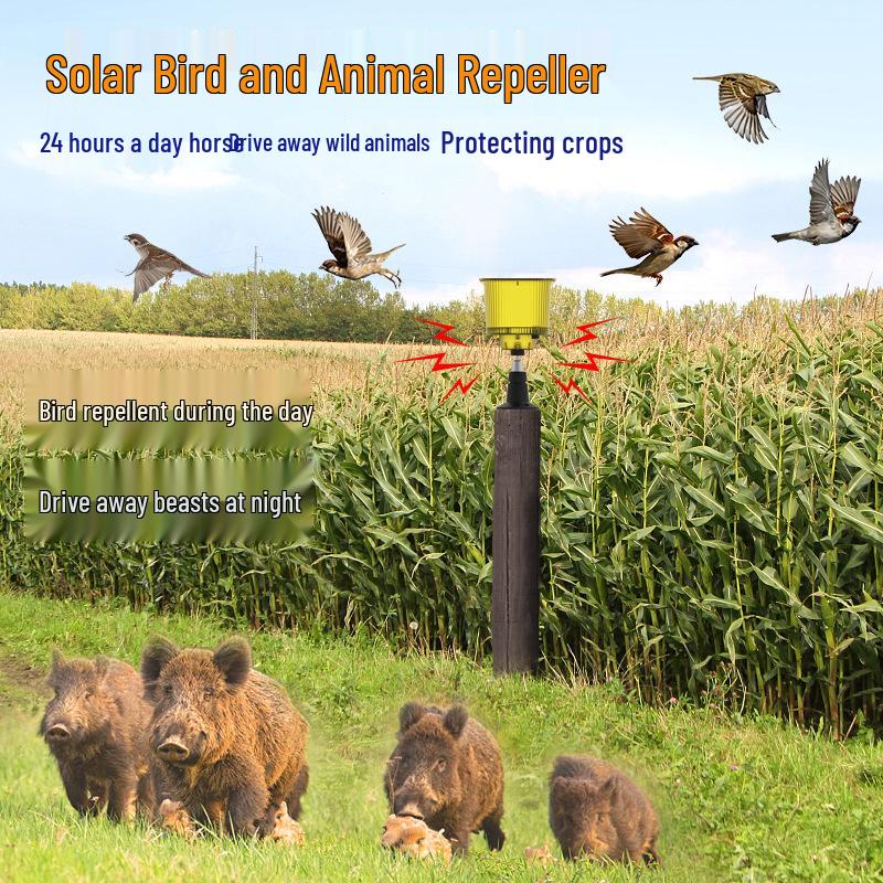 Solar Animal Repellent: Light, Sound, and Timer Alarm for Protecting Rice Fields and Orchards