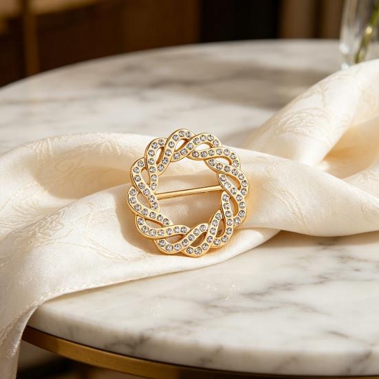 Vintage Scarf Ring Rotary Flower Rhinestone Brooch Pin for Women 3-Slot Adjustable Elegant Scarf