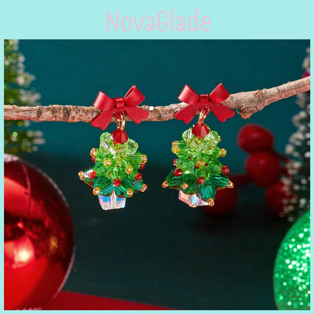 Christmas Jewelry Girls Alloy Red Bow Christmas Tree Earrings With Sparkling Decor For Holiday Fashion