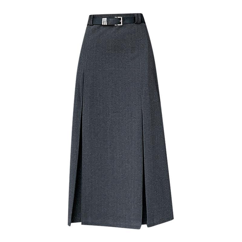 Wool Blend High-Waist Midi Skirt - Women's 2025 A-line Bodycon for Autumn/Winter