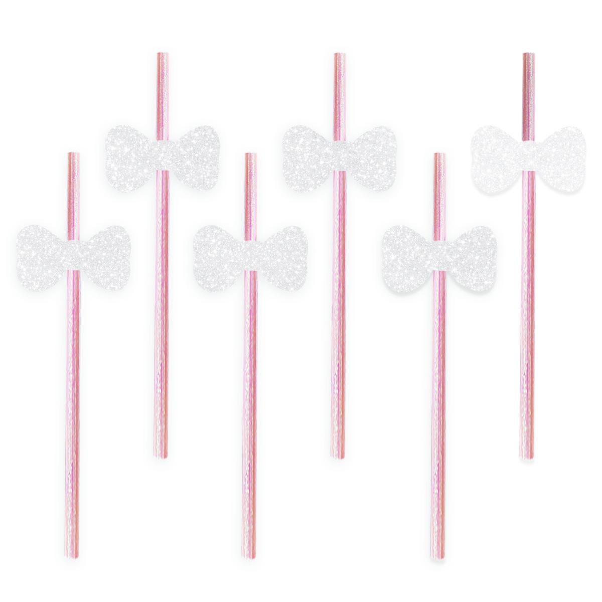 Biodegradable Glitter Bowknot Paper Straws for Cake & Drink Decorations