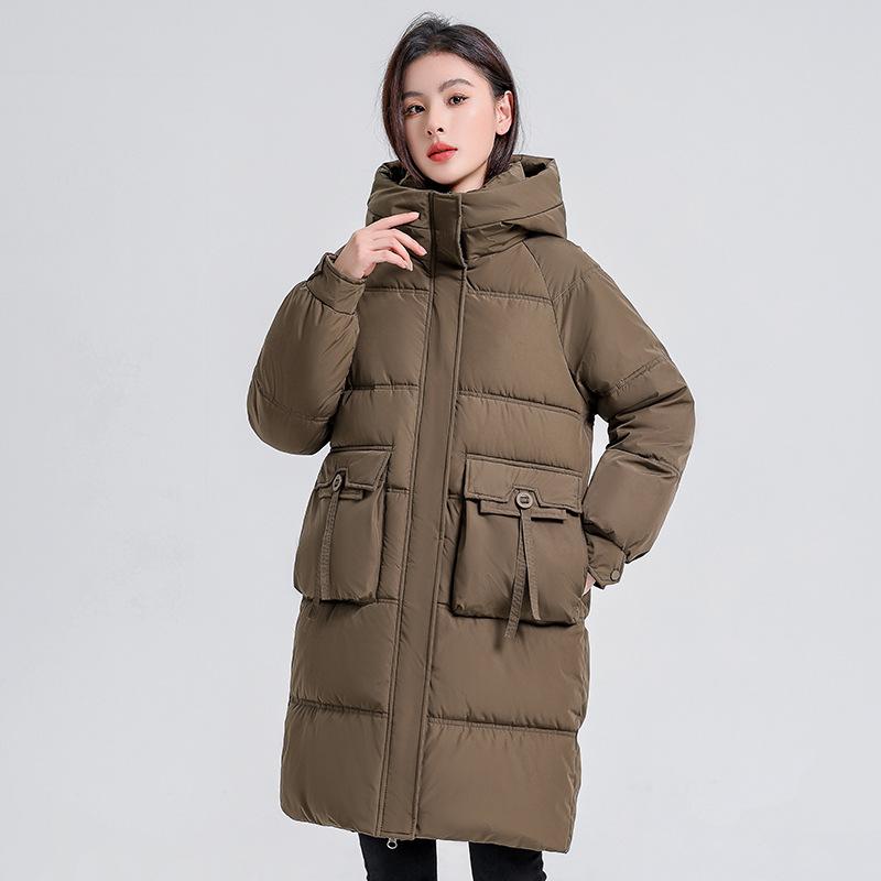 Cotton clothes women's over the knee length 2025 winter new Korean version of thickened jacket with large pockets padded jacket women's padded jacket
