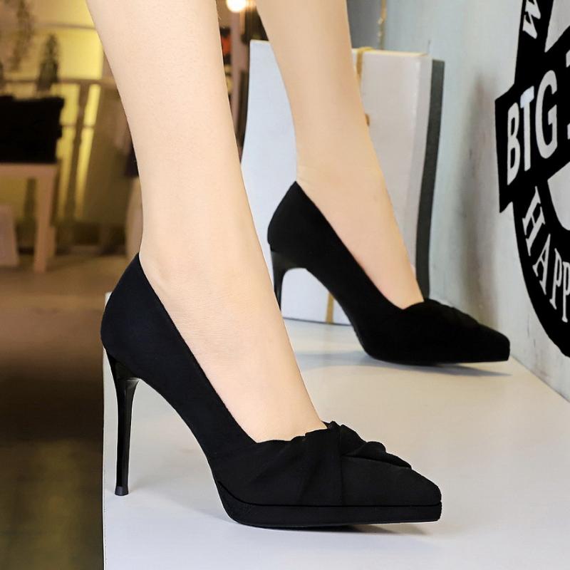 

French Elegant Suede Bow High Heel Shoes Thin Heel Waterproof Platform Fashionable Women s Shoes Pedicure Slim Single Shoes 35