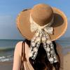 Breathable Wide Brim Sun Hat Large Brim Sunshade Cap Vacation Lace Bowknot Straw Hat  Woman